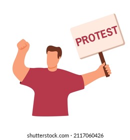 People protesters. Vector illustration.Hand holding board.Against social issue.Isolated on white background. Vector flat illustration.