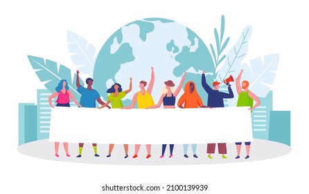 People protesting against global warming and for environment. Vector protest and activist, demonstration for environmental safe illustration
