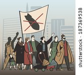People protesting against nuclear war and staging a demonstration vector illustration