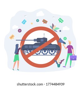 People are protesting against the war. The protest against the aggression of states. No annexation of territories. Colorful vector illustration.