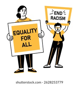 People protesting for civil rights, hand drawn illustration 

