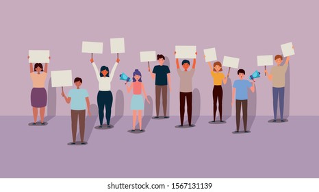 People protesting design, Human rights peace freedom international help social law and equality theme Vector illustration