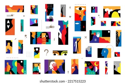 People psychology abstract vector illustration set,  design element