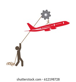 people with pulleys hanging the airplane, vector illustration design
