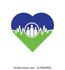 People pulse heart shape concept logo. Community logo template designs vector illustration. People Beat Icon.