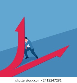 people push part of the arrow upwards, a metaphor for business separation. Simple flat conceptual illustration.