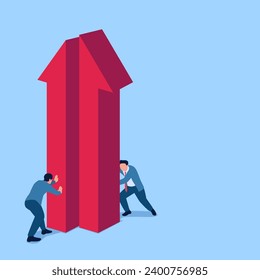 people pushing arrows make it one, a metaphor of mergers and acquisitions. Simple flat conceptual illustration.