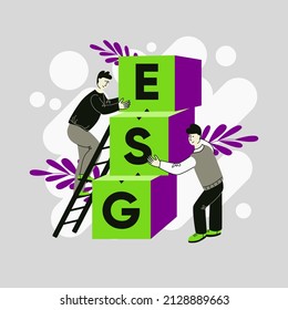 People put cubes one on top of the other, esg strategy concept