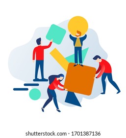
La gente junta diferentes formas.Concepto de trabajo en equipo.
