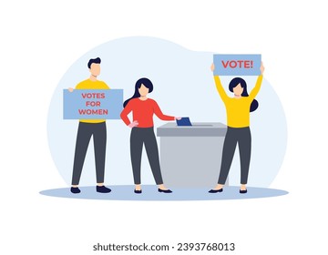 People put the voting ballot in the ballot box, Polling or survey concept, Election concept, Votes for women