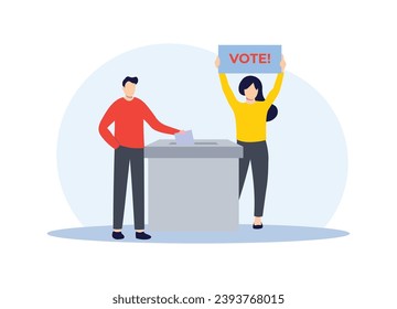 La gente coloca la cédula de votación en las urnas, concepto de votación o encuesta, concepto de elección, voto para mujeres