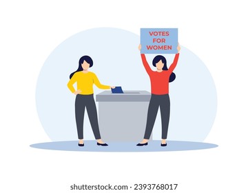 People put the voting ballot in the ballot box, Polling or survey concept, Election concept, Votes for women