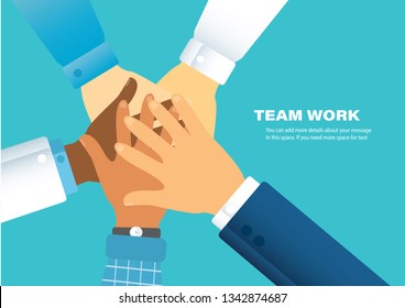 people putting their hands together. volunteer Vector flat illustration