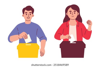 People Putting Voting Paper in the Ballot Box, Election Day Concept