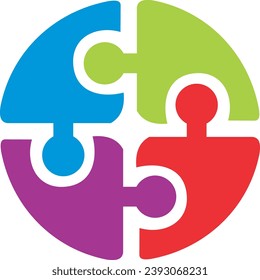 people puzzle in circle vector logo