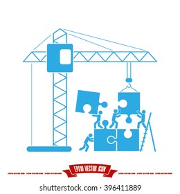 people puzzle and crane icon