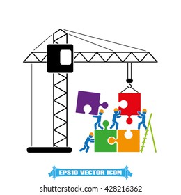 People puzzle and crane icon vector illustration