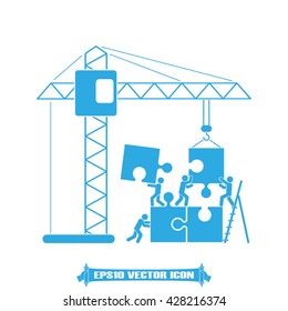 People puzzle and crane icon vector illustration