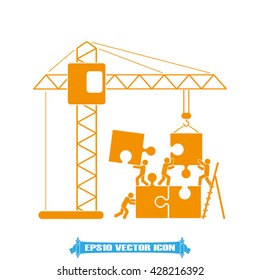 People puzzle and crane icon vector illustration