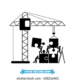 People puzzle and crane icon vector illustration