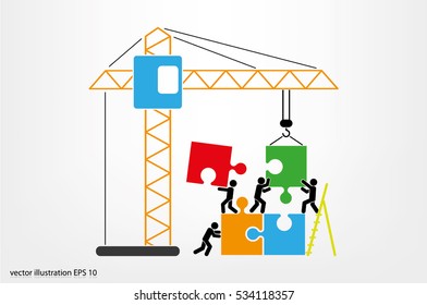 people, puzzle and crane icon vector illustration eps10