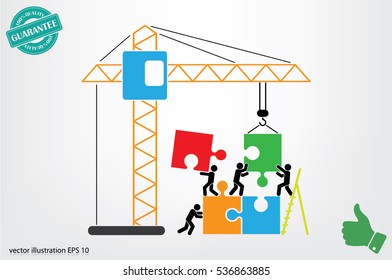 people, puzzle and crane icon vector illustration eps10.