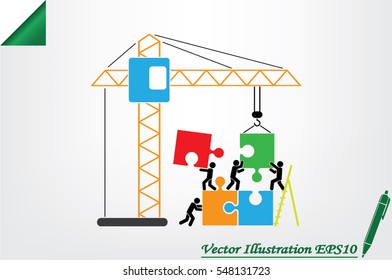 people, puzzle and crane icon vector illustration eps10.