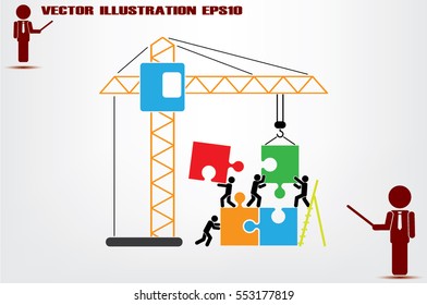 people, puzzle and crane icon vector illustration eps10.