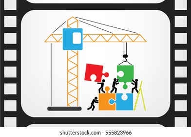 people, puzzle and crane icon vector illustration eps10.