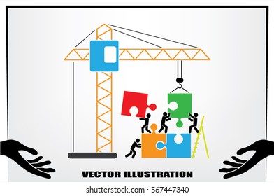 people, puzzle and crane icon vector illustration eps10.