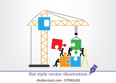 people, puzzle and crane icon vector illustration.