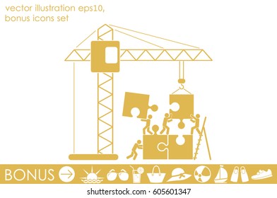 people, puzzle and crane icon vector illustration eps10.