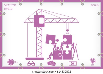 people, puzzle and crane icon vector illustration eps10.