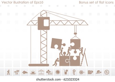 people, puzzle and crane icon vector illustration eps10.