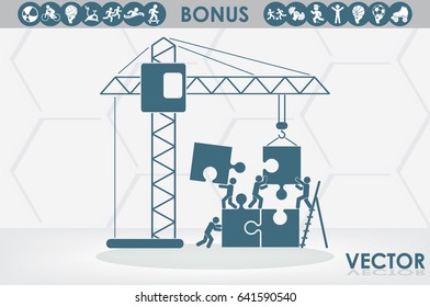 people, puzzle and crane icon vector illustration eps10.