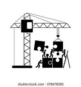 people puzzle and crane vector illustration