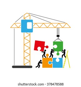 people puzzle and crane vector illustration