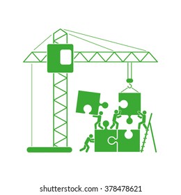 people puzzle and crane vector illustration