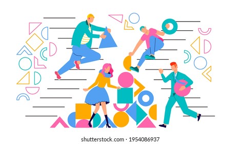 People with puzzle jigsaw pieces solving problem