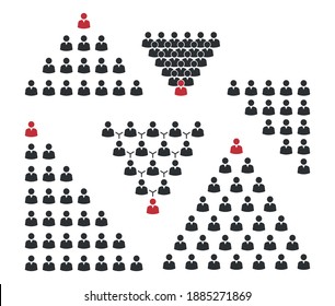 people pyramid with team leader, business career pyramid