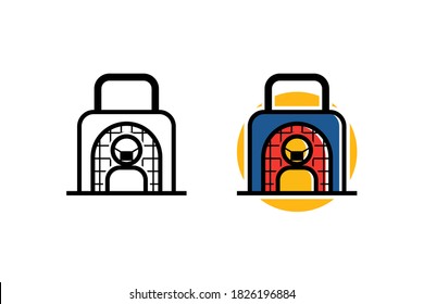 people Quarantine logo design template. Colorful and black white style. the concept is combination lock, people and jail window. 