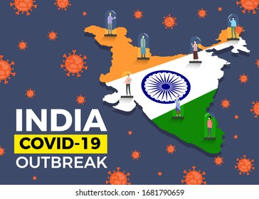 People quarantined in India due to Novel Coronavirus covid-19 outbreak. vector illustration concept.