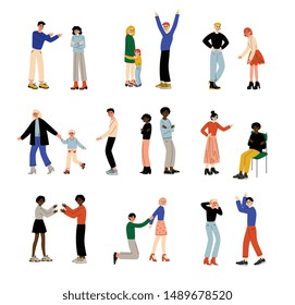 People Quarreling Set, Family Conflict, Divorce, Disagreement in Relationship, Negative Emotions Vector Illustration