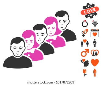 People Queue icon with bonus amour design elements. Vector illustration style is flat iconic symbols.