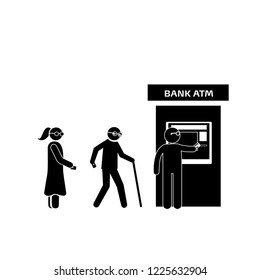 People in queue line to check-in airport or ticket office counter vector cartoon icons