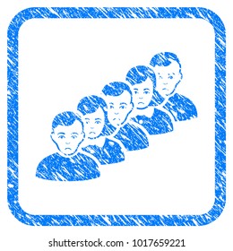 People Queue rubber seal stamp watermark. Icon vector symbol with grunge design and unclean texture in rounded rectangle. Scratched blue sticker.