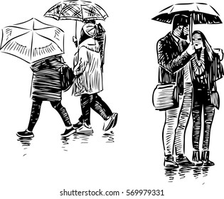 people in the rain