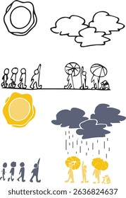 People in rain and heat