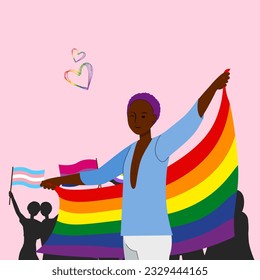 People with rainbow flags during pride month and support equality and rights