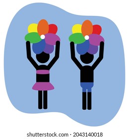 people with rainbow flowers illustration vector isolated
